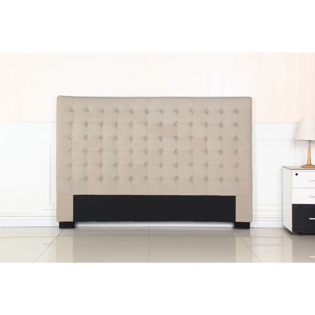 Bed Head King Beige Upholstered Headboard Fabric Tufted