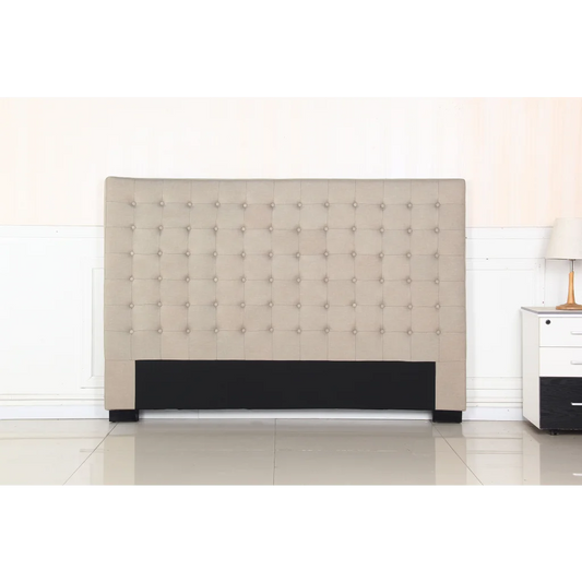 Bed Head King Beige Upholstered Headboard Fabric Tufted