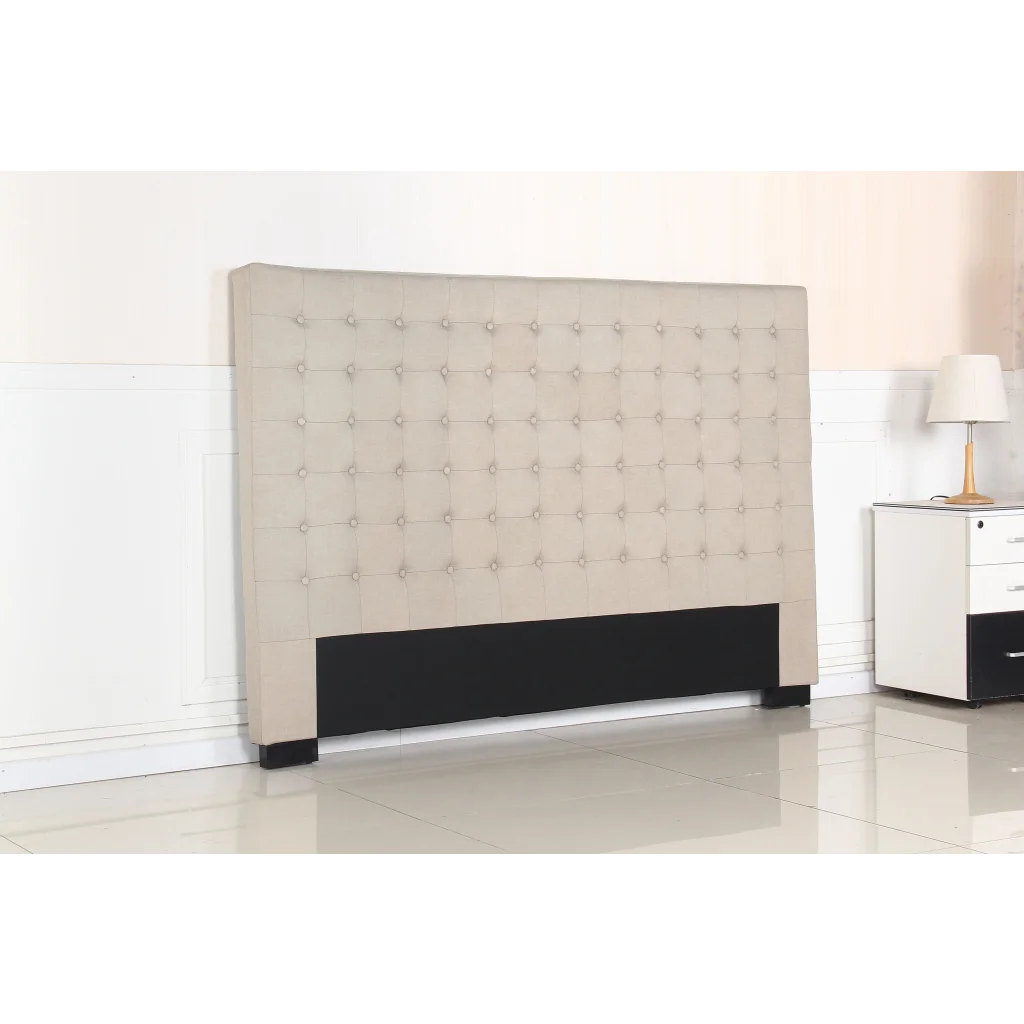 Bed Head King Beige Upholstered Headboard Fabric Tufted