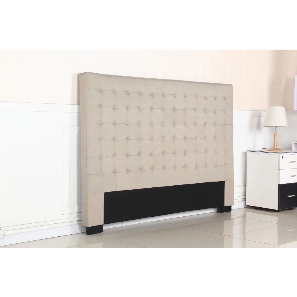 Bed Head King Beige Upholstered Headboard Fabric Tufted