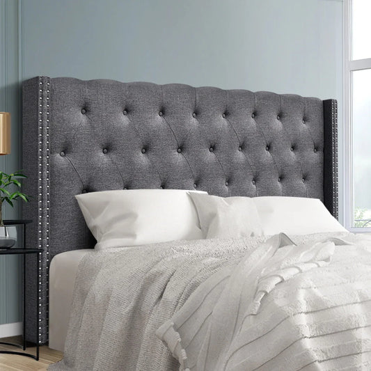 Bed Head King Size Fabric Headboard Bed Frame Base Grey