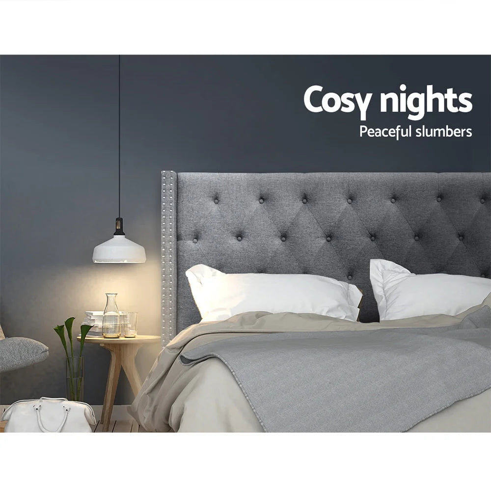 Bed Head Queen Size Fabric Headboard Bed Frame Base Grey