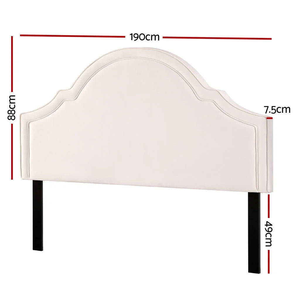 Beige velvet bed headboard king with compact layout and accessory details
