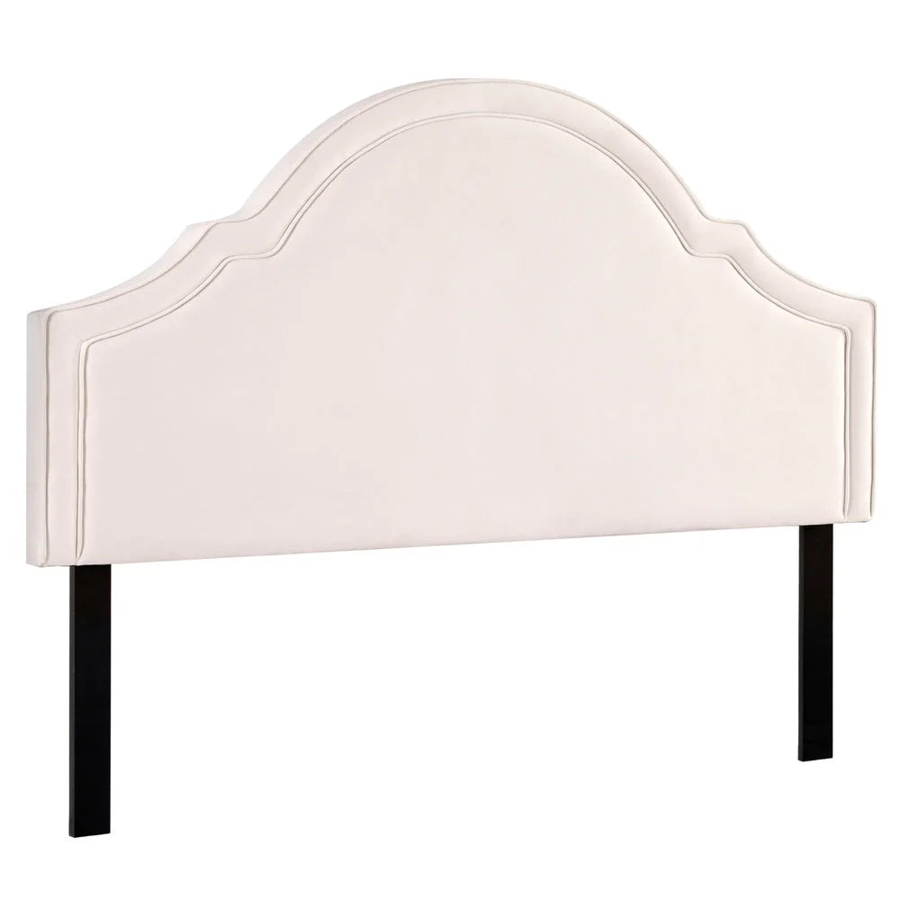 Beige velvet bed headboard king with assembled layout and visible hardware