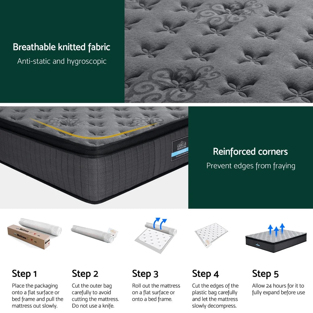 Pocket spring mattress with quilted top surface