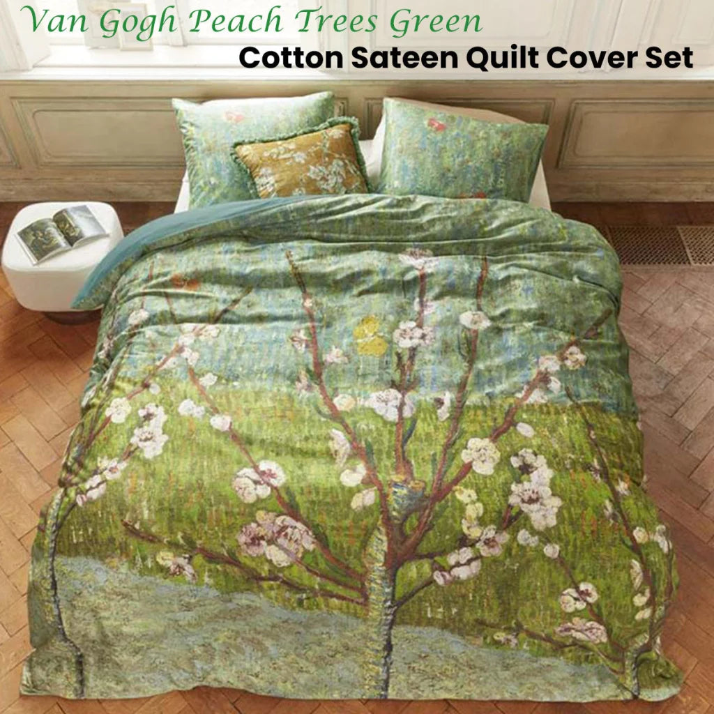 Bedding House Van Gogh Peach Trees Green Cotton Sateen