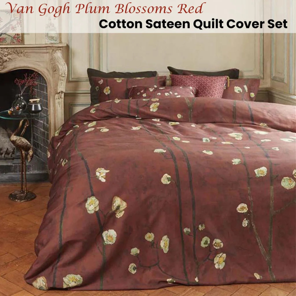 Bedding House Van Gogh Plum Blossoms Red Cotton Sateen