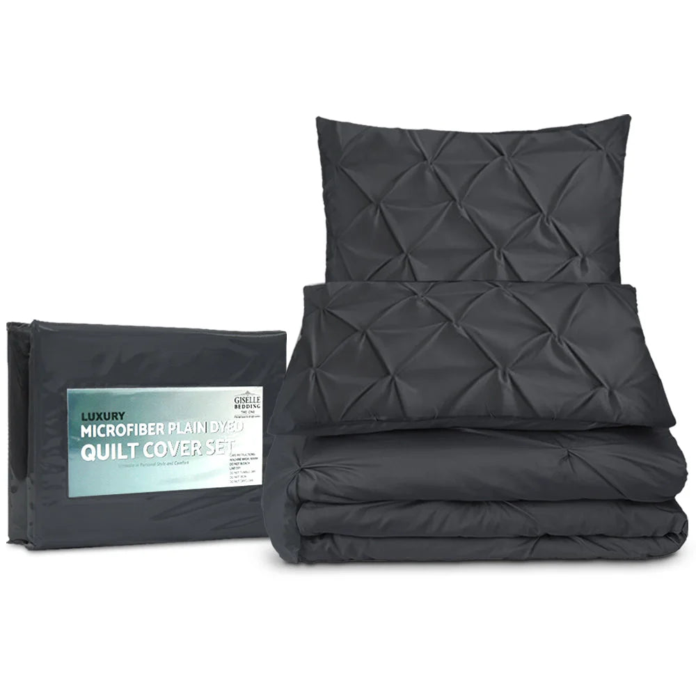 Bedding Quilt Cover Set King Size Pinch Pleat Diamond Duvet