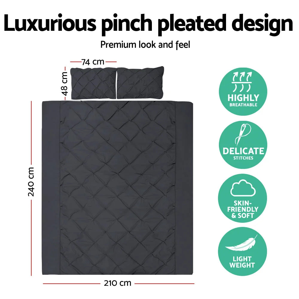 Bedding Quilt Cover Set King Size Pinch Pleat Diamond Duvet