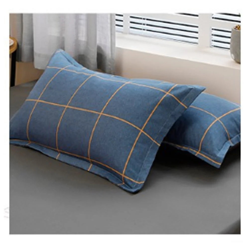 Bedding Set Blue Plaid Pattern Aloe Cotton Flat Sheet Quilt