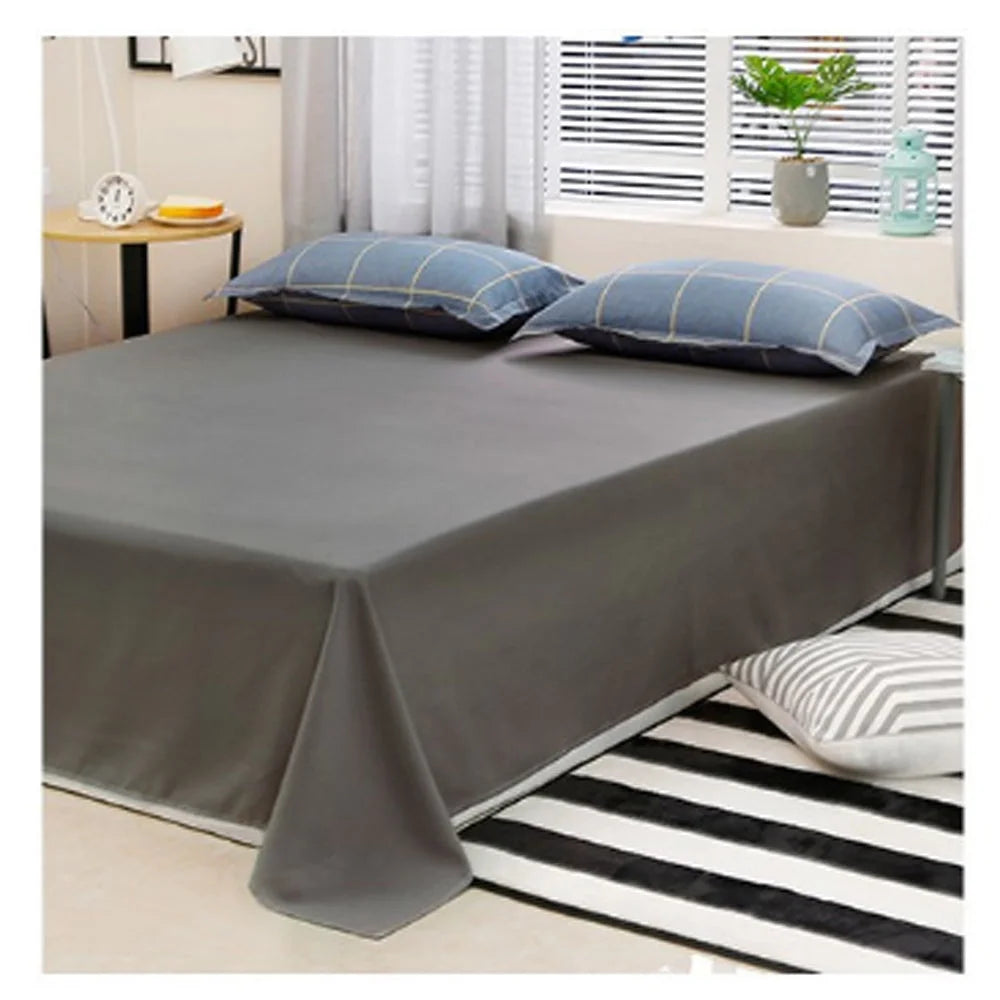 Bedding Set Blue Plaid Pattern Aloe Cotton Flat Sheet Quilt