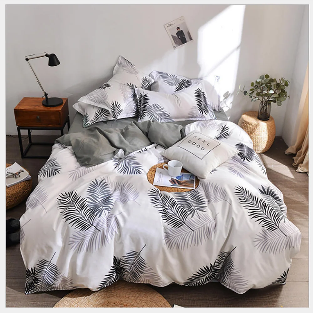 Bedding Set Palm Leaves Pattern Aloe Cotton Flat Sheet