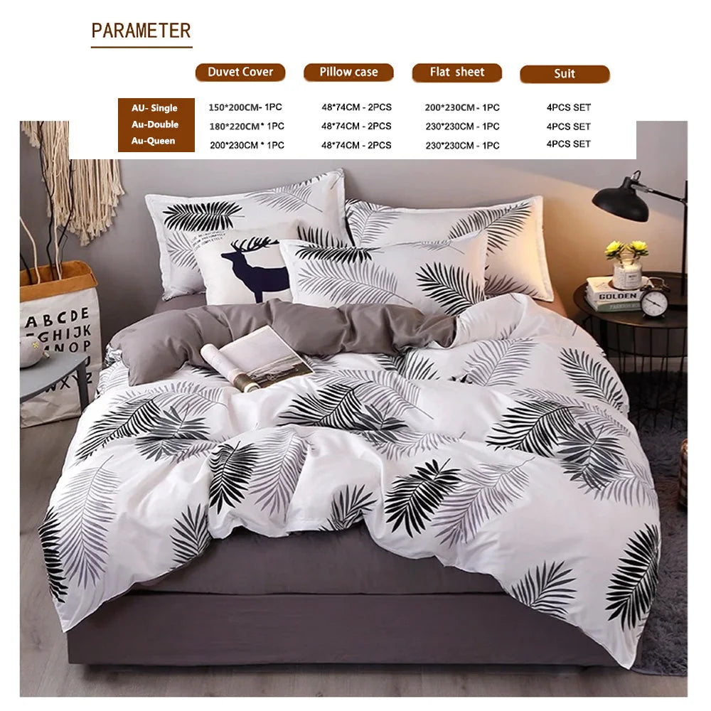 Bedding Set Palm Leaves Pattern Aloe Cotton Flat Sheet