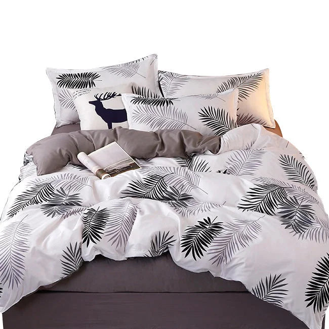 Bedding Set Palm Leaves Pattern Aloe Cotton Flat Sheet