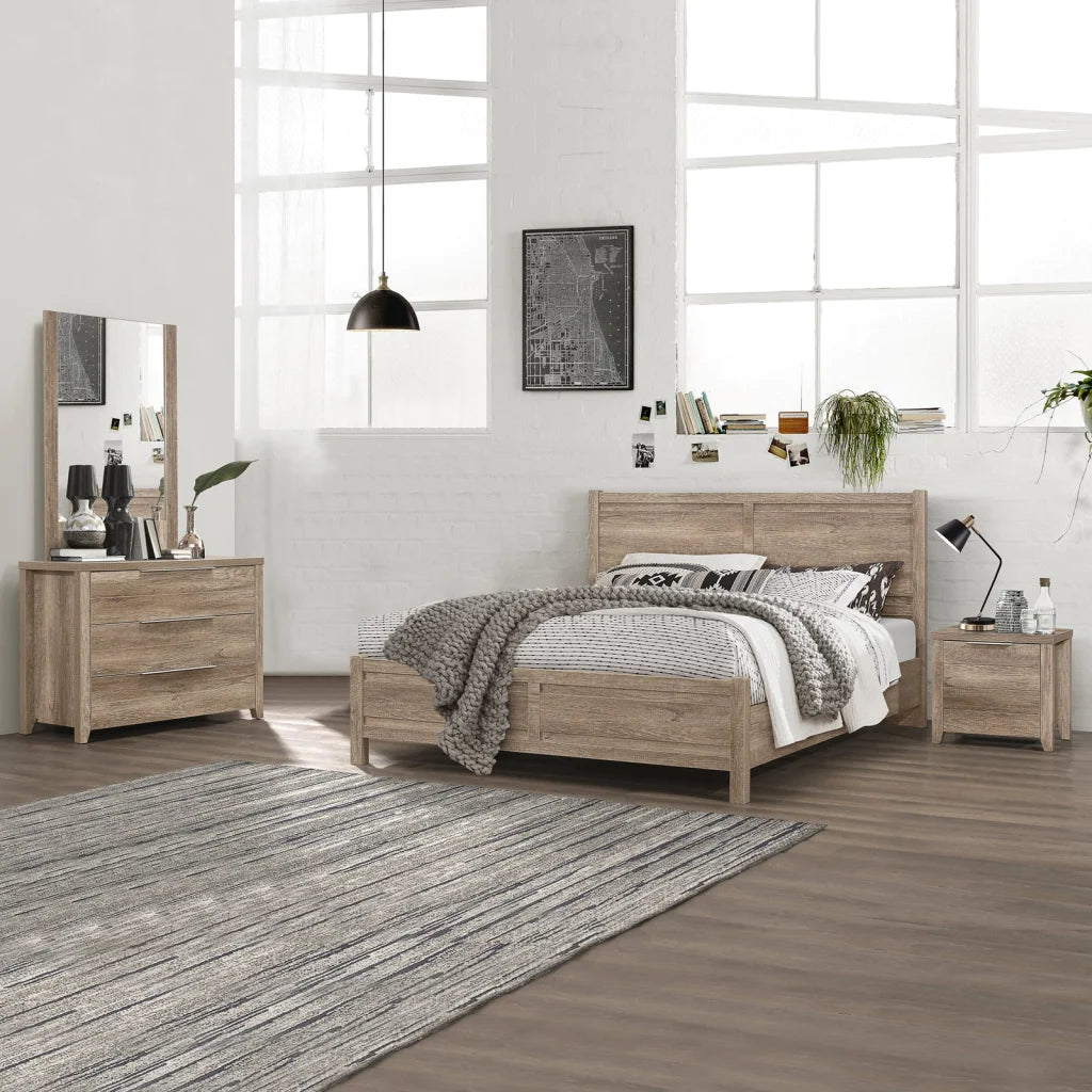 Bedroom Suite 4-Piece Natural Wood Like MDF Queen Size Oak