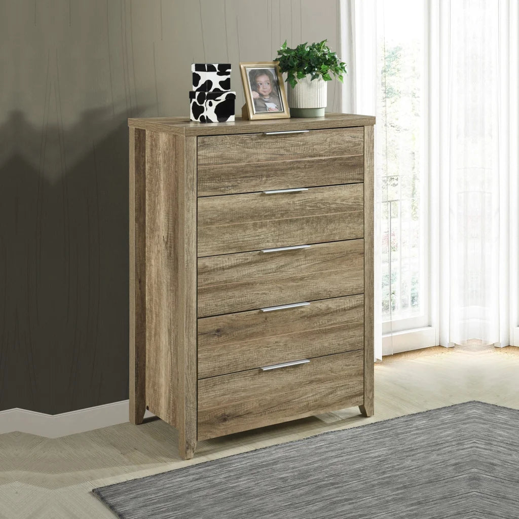 Bedroom Suite 5-Piece Natural Wood Like MDF King Size Oak
