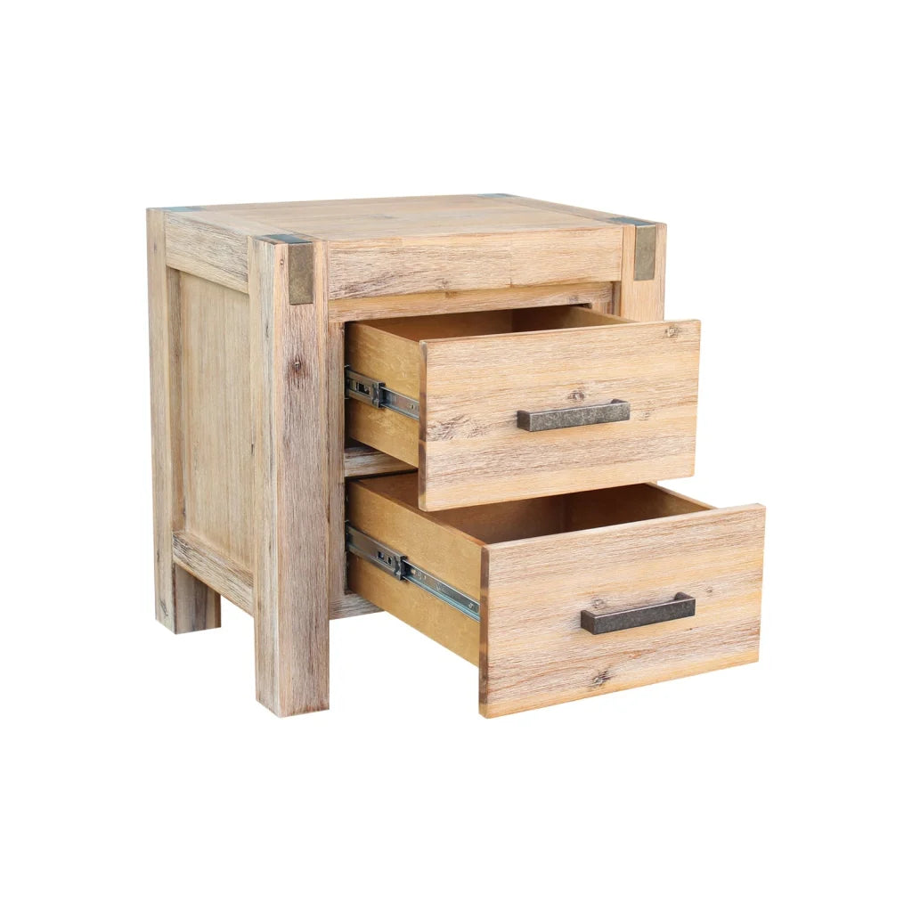 Bedside Table 2-Drawer Night Stand - Solid Wood Acacia Oak
