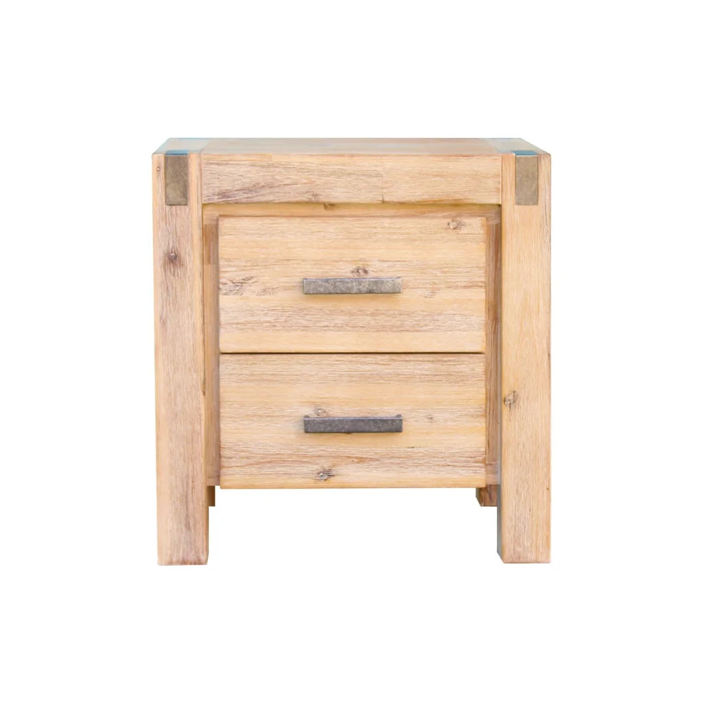 Bedside Table 2-Drawer Night Stand - Solid Wood Acacia Oak