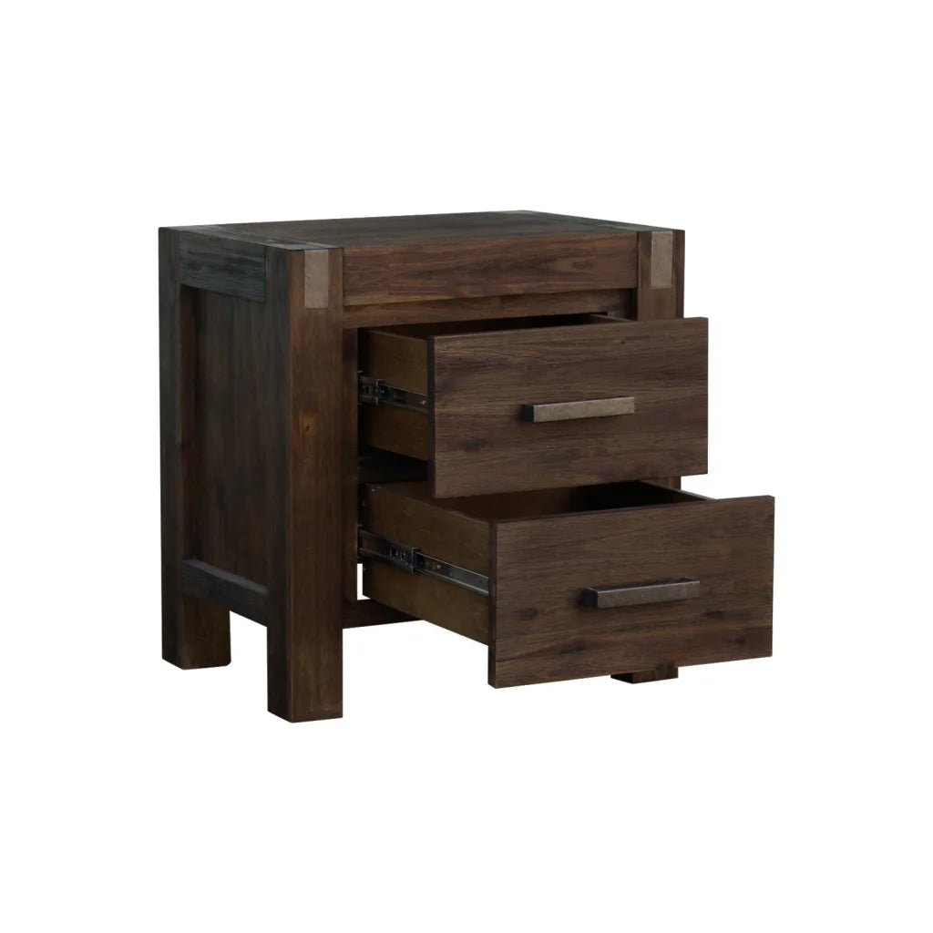 Bedside Table 2-Drawer Night Stand - Solid Wood Acacia