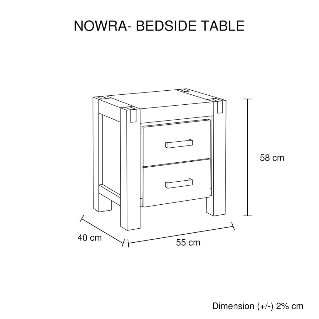 Bedside Table 2-Drawer Night Stand - Solid Wood Acacia