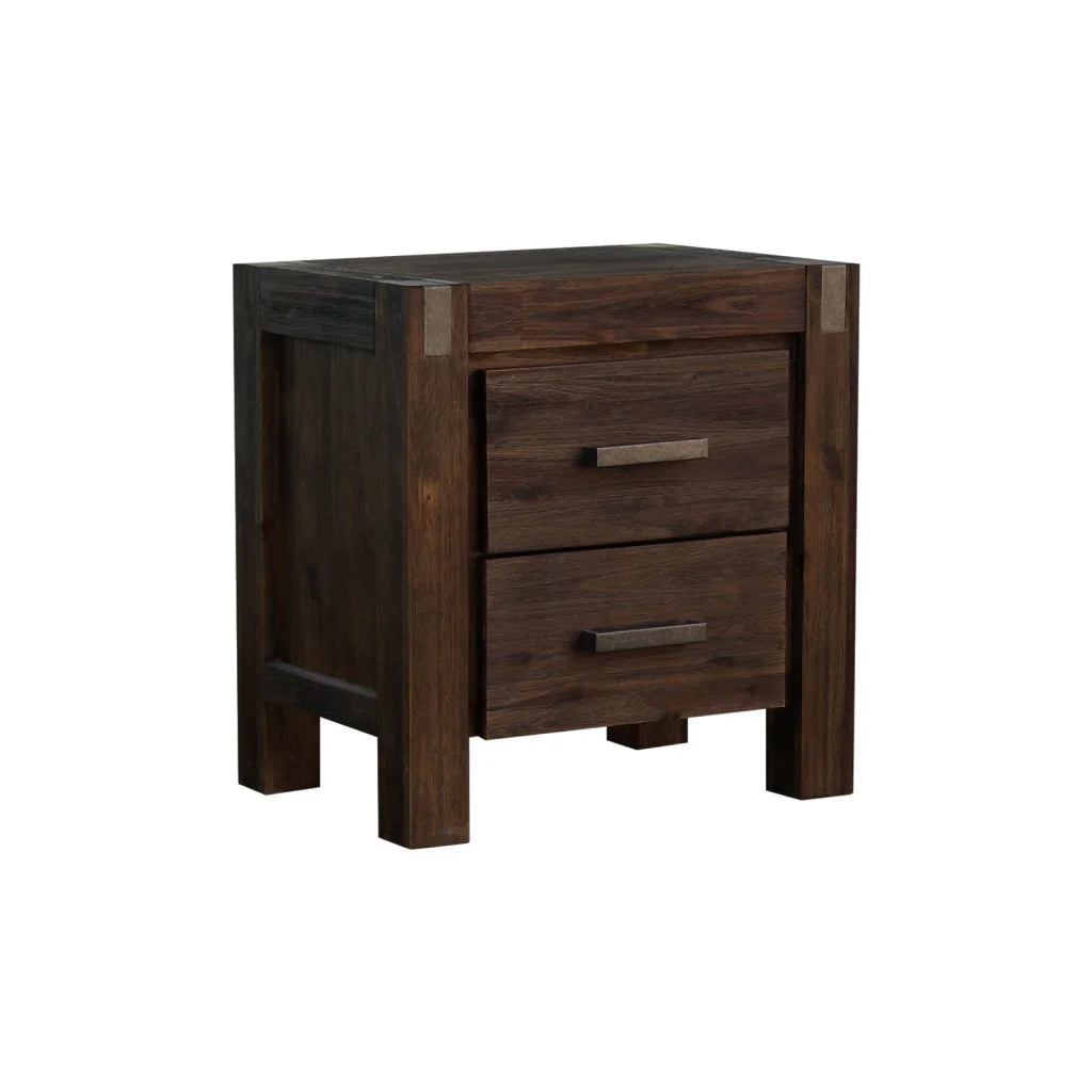 Bedside Table 2-Drawer Night Stand - Solid Wood Acacia
