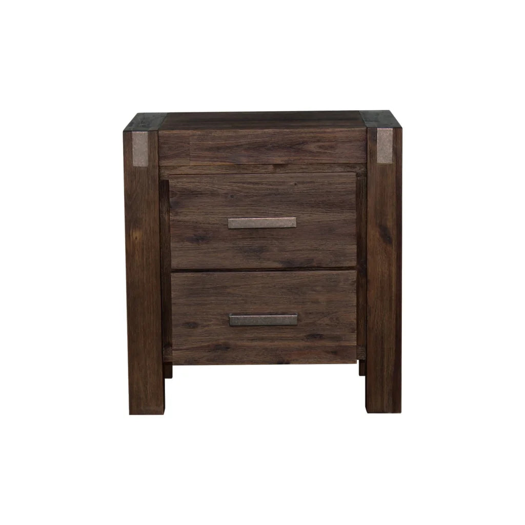 Bedside Table 2-Drawer Night Stand - Solid Wood Acacia