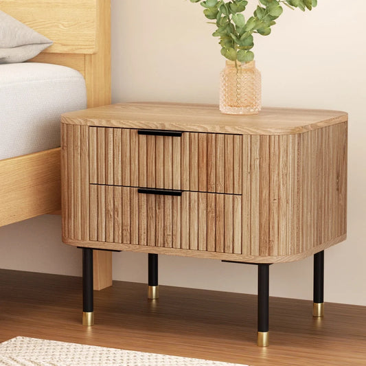 Bedside Table 2 Drawers Paulownia Wood Pine - Furniture