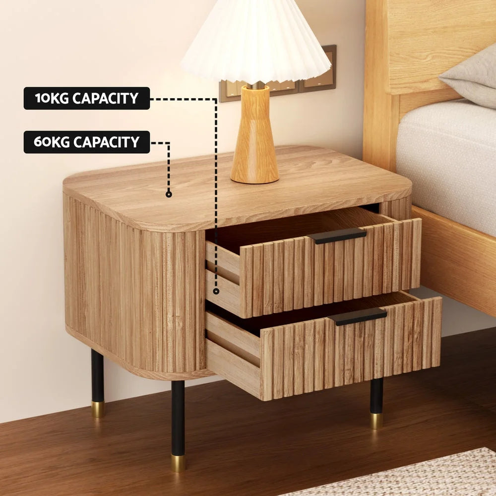 Wood bedside table with small bedroom cabinet and handle details