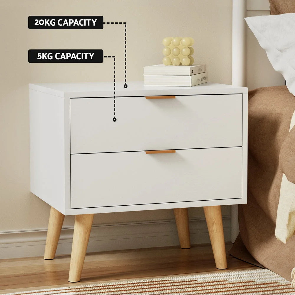 Bedside Table 2 Drawers - White - Furniture