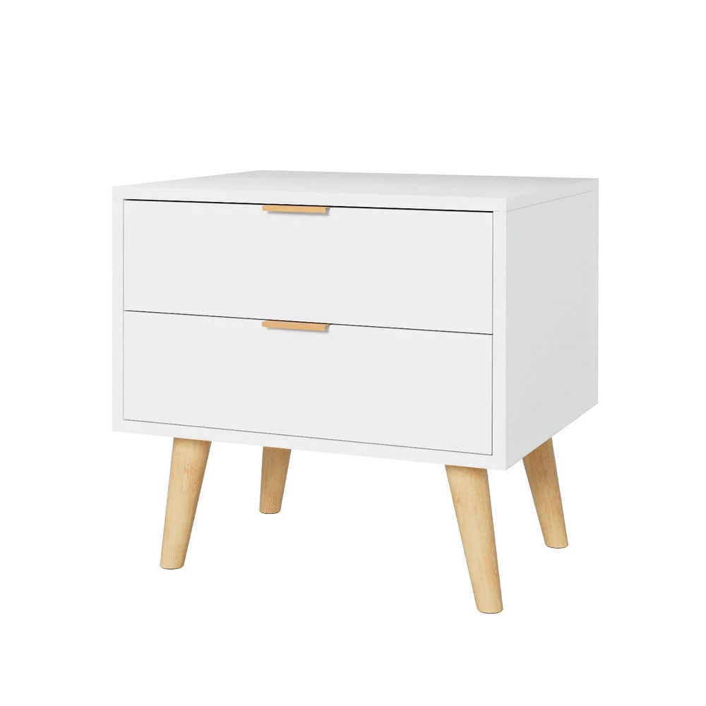 Bedside Table 2 Drawers - White - Furniture