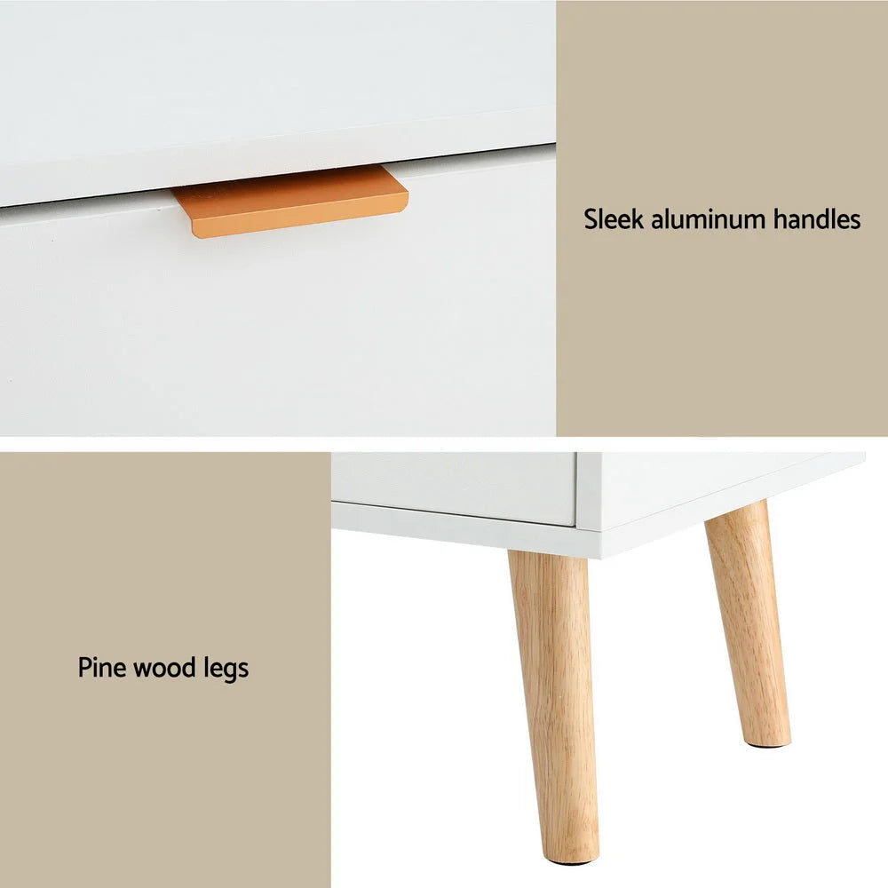 Bedside Table 2 Drawers - White - Furniture