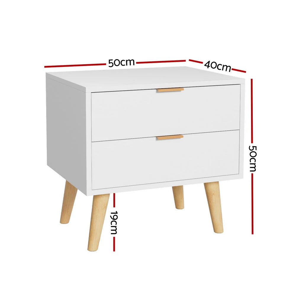 Bedside Table 2 Drawers - White - Furniture