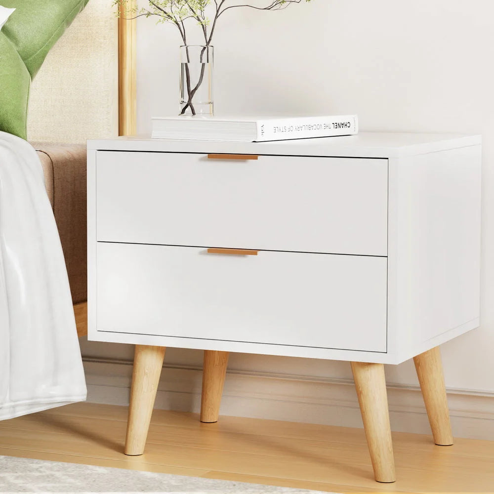 Bedside Table 2 Drawers - White - Furniture