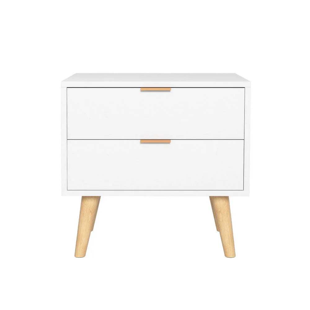 Bedside Table 2 Drawers - White - Furniture