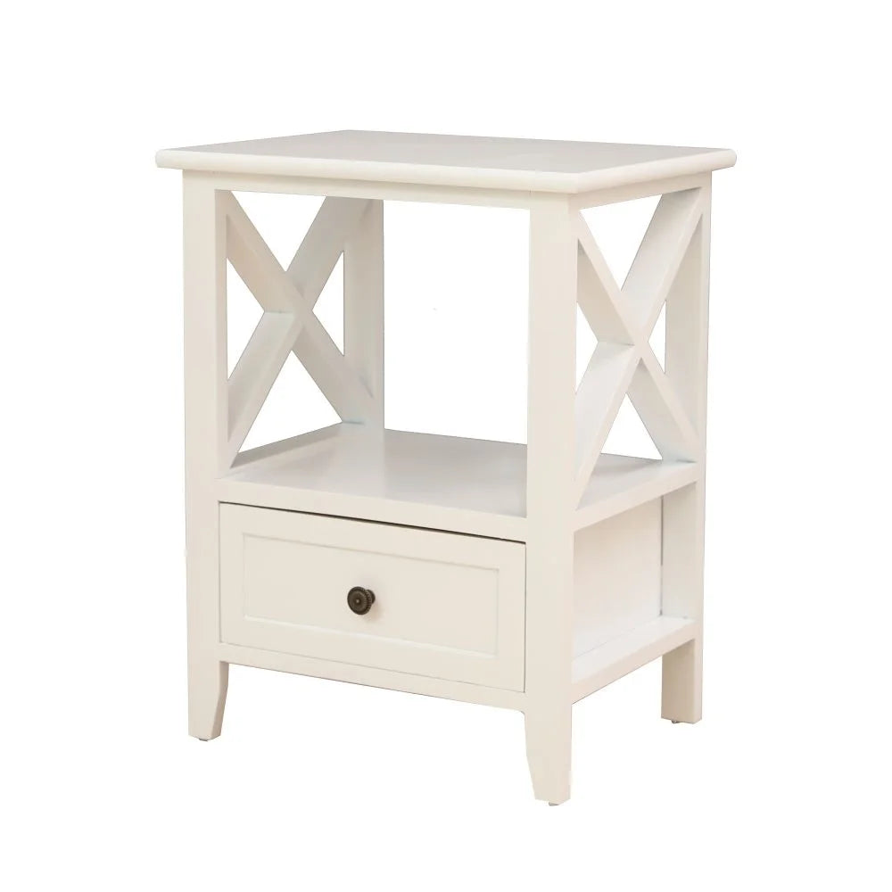 Bedside Table 2-Tier with Storage Drawer Set of 2 - White