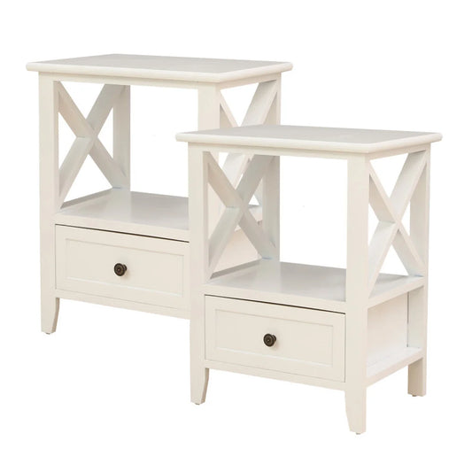 Bedside Table 2-Tier with Storage Drawer Set of 2 - White
