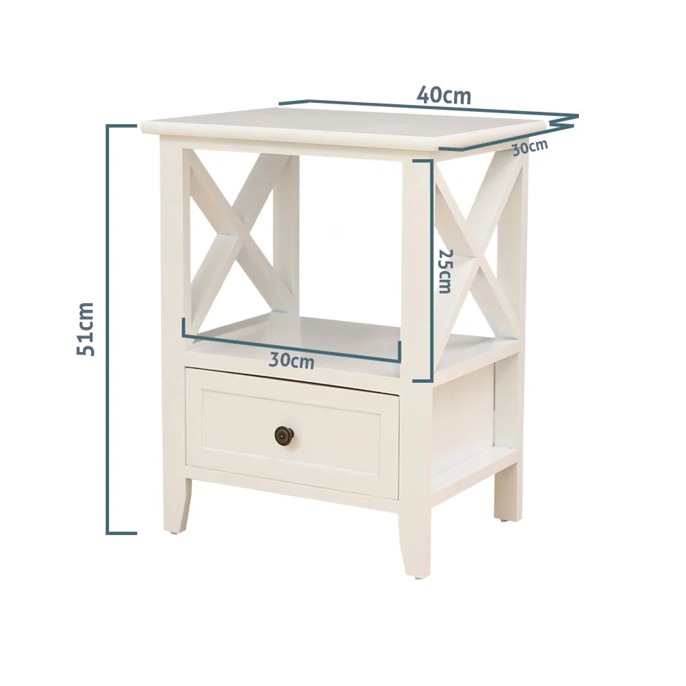 Bedside Table 2-Tier with Storage Drawer Set of 2 - White