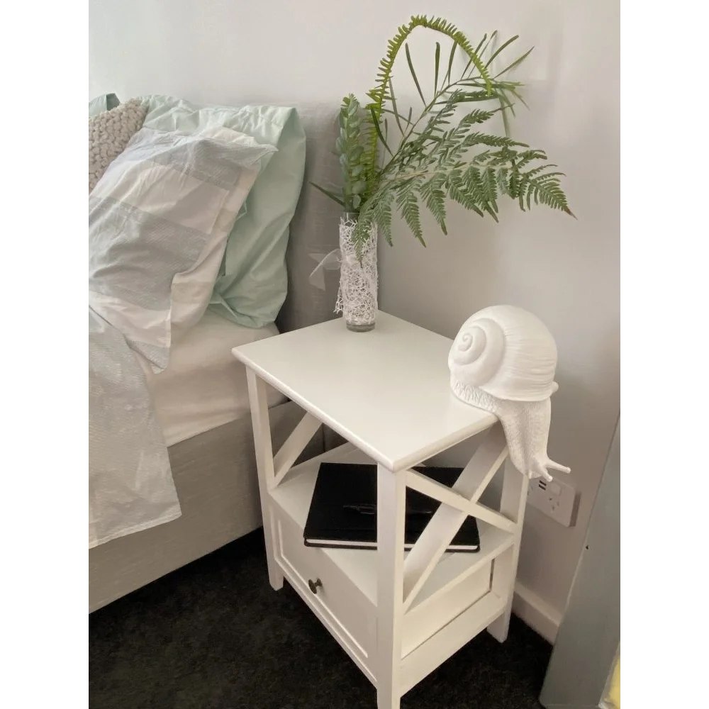 Bedside Table 2-Tier with Storage Drawer Set of 2 - White