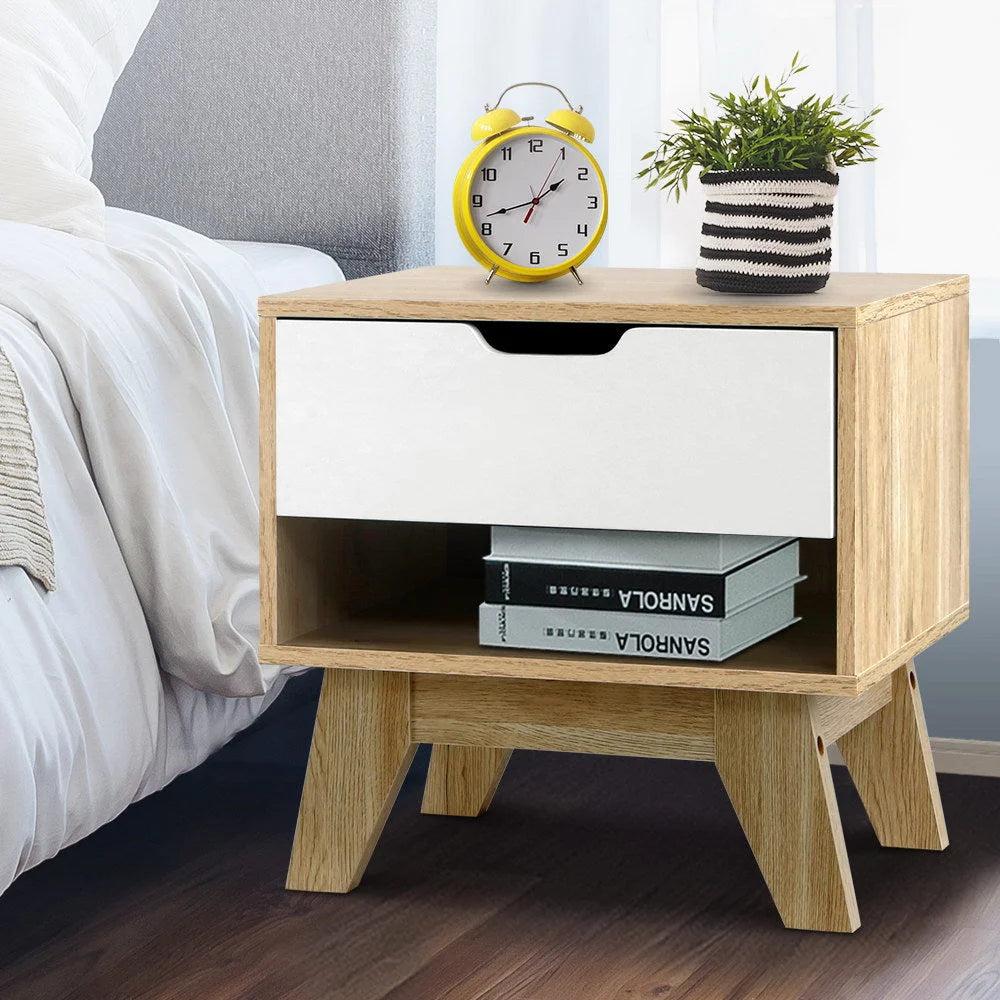 Bedside Table Drawer Nightstand Shelf Cabinet Storage Lamp