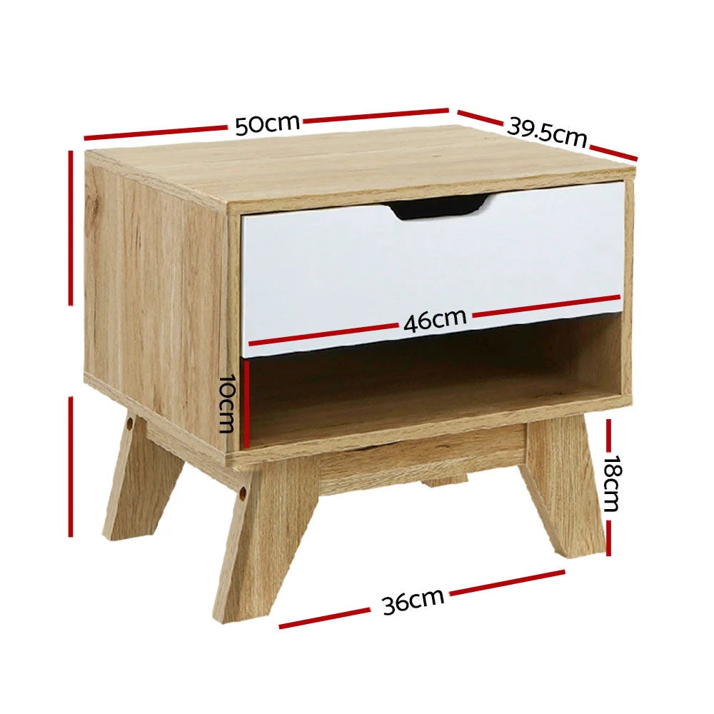 Bedside Table Drawer Nightstand Shelf Cabinet Storage Lamp