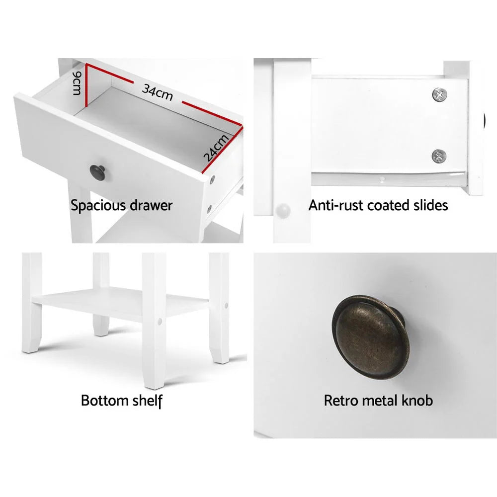 Bedside Table Drawer Nightstand White Storage Cabinet
