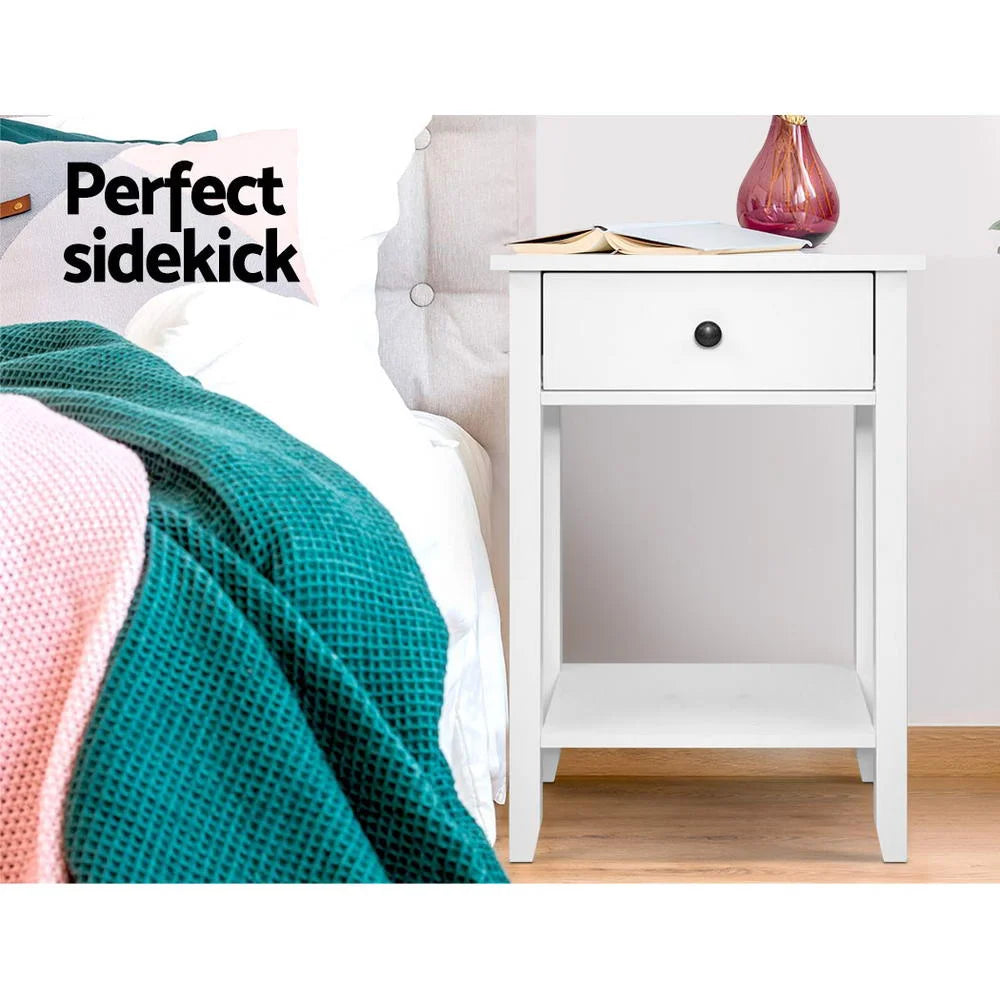 Bedside Table Drawer Nightstand White Storage Cabinet
