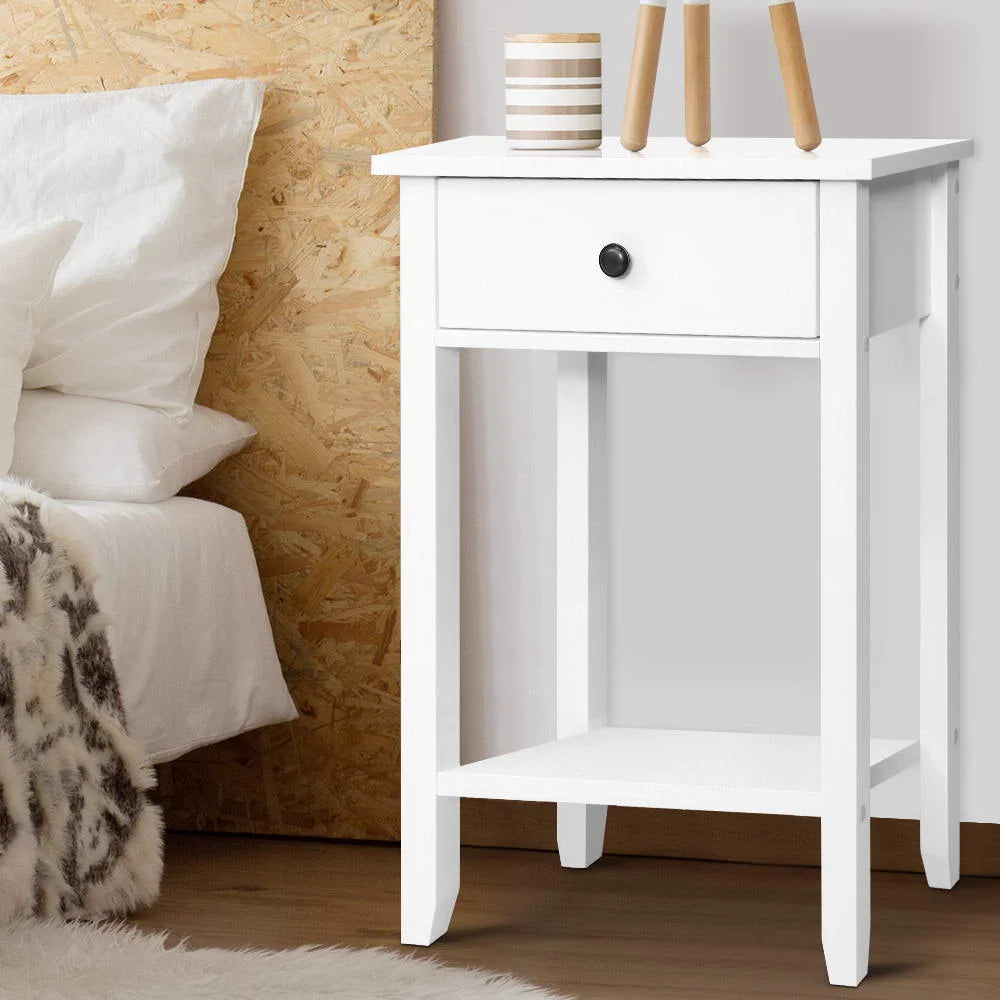 Bedside Table Drawer Nightstand White Storage