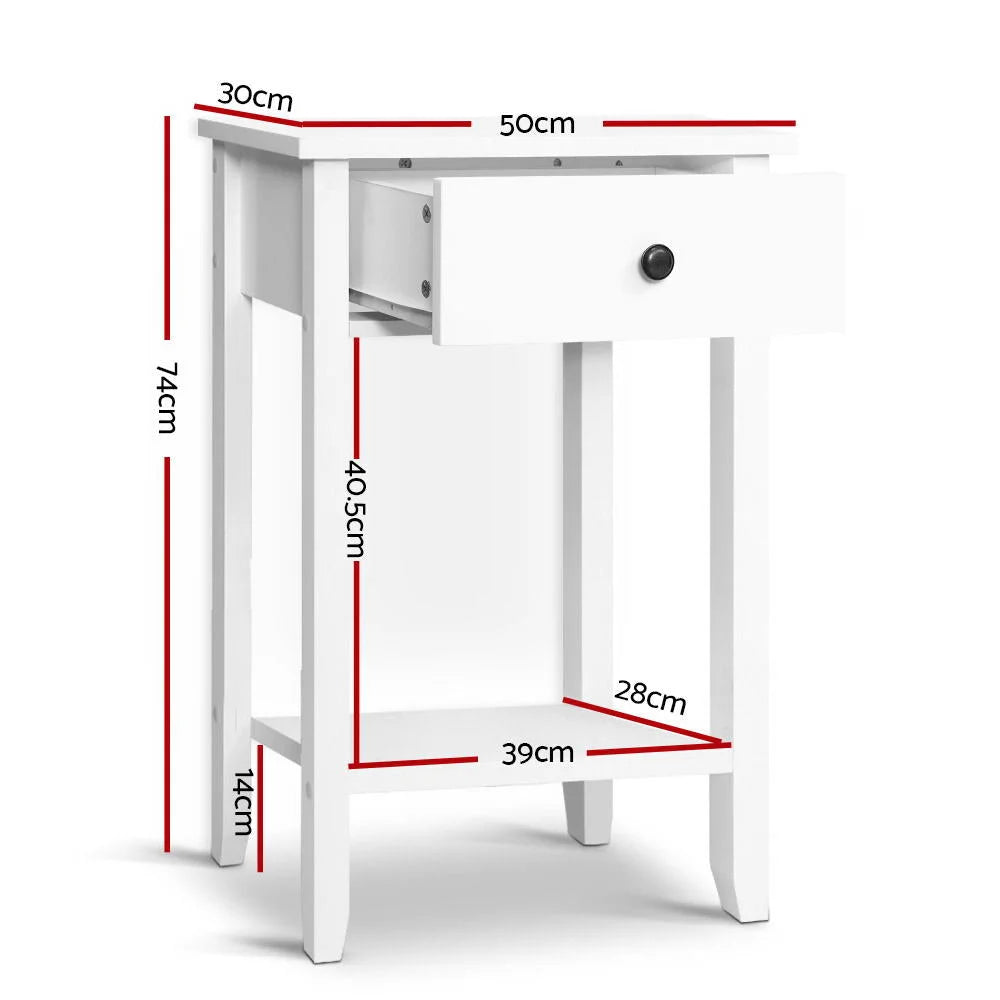 Bedside Table Drawer Nightstand White Storage Cabinet