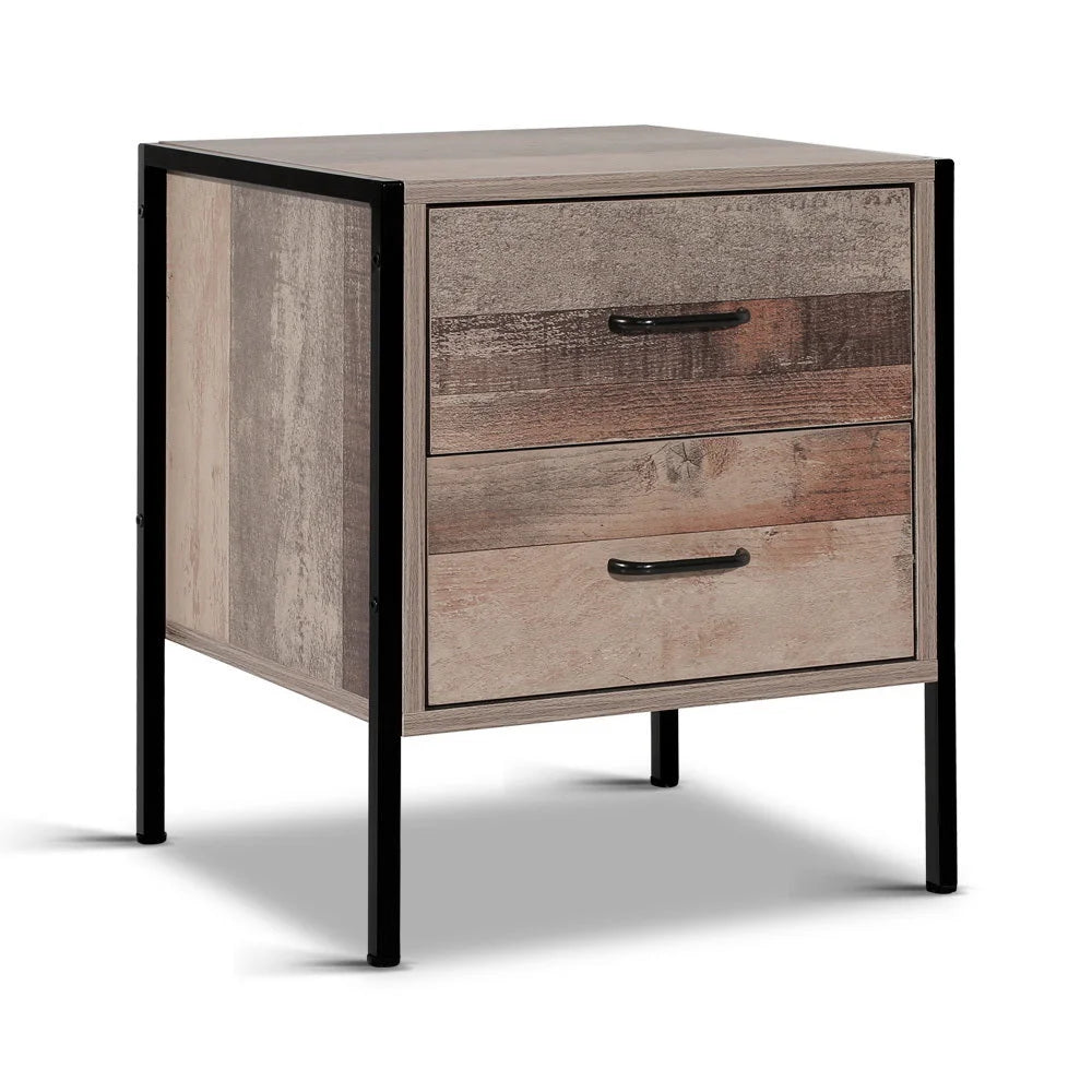Bedside Table Drawers Nightstand - Metal & Oak - Bedroom