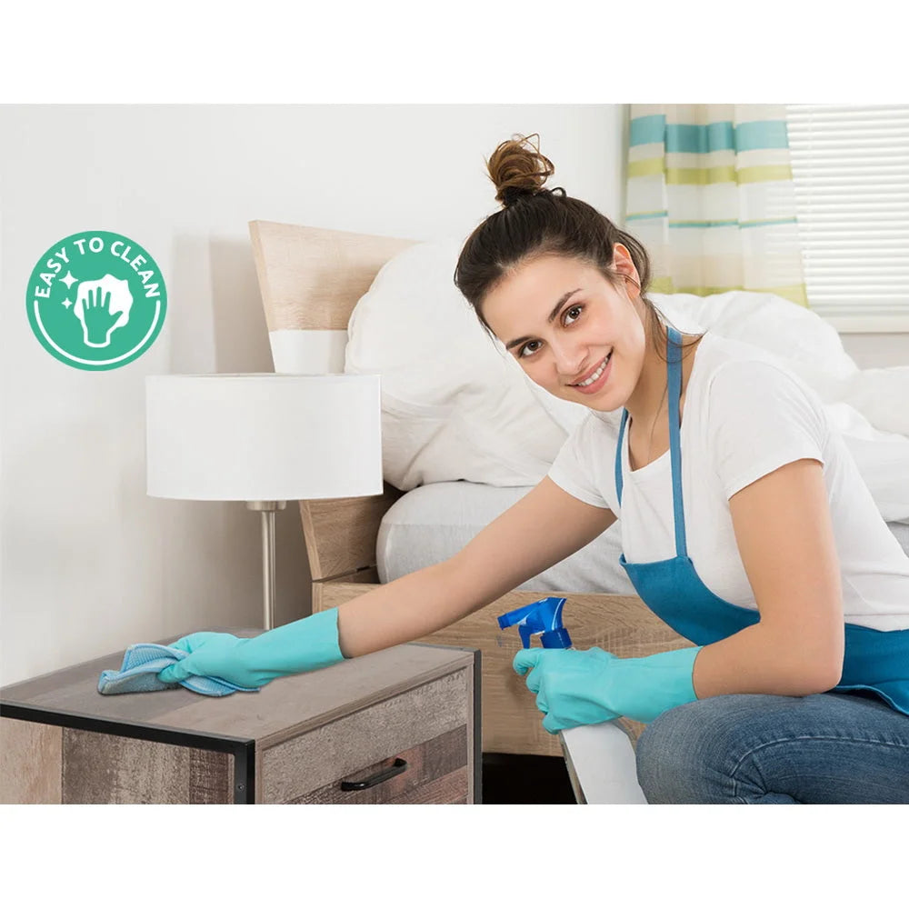 Bedside Table Drawers Nightstand - Metal & Oak - Bedroom