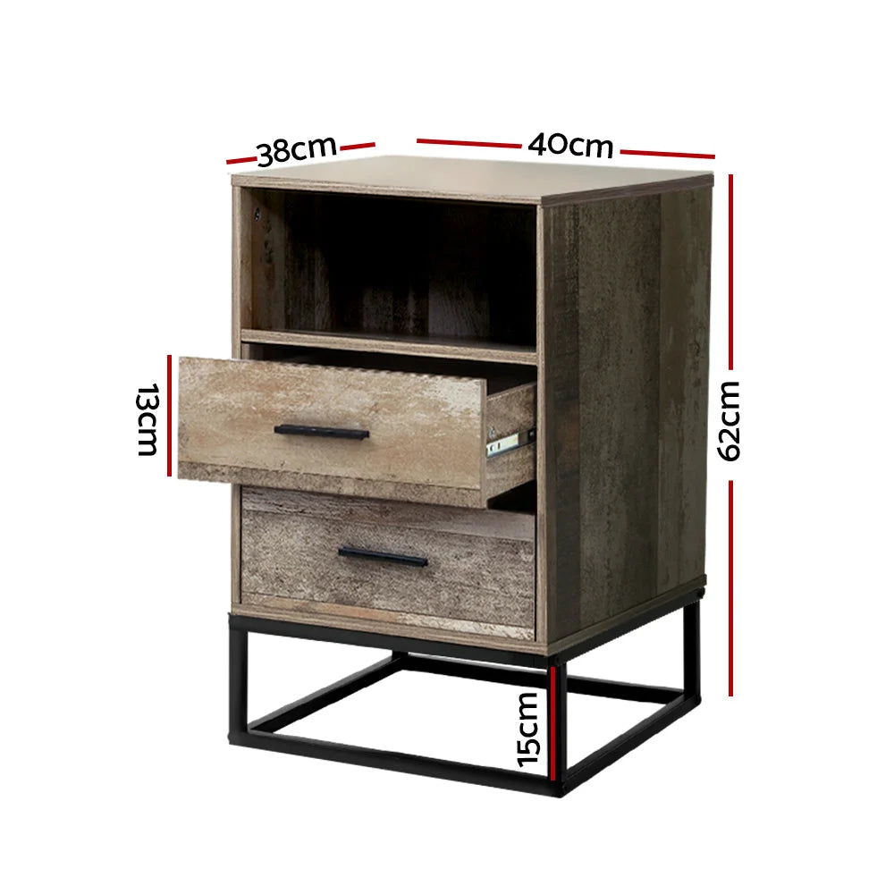 Wood bedside table with bedside drawers and open shelf