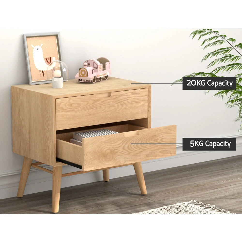 Bedside Table Drawers End Table Storage Cabinet Nightstand Oak Gino