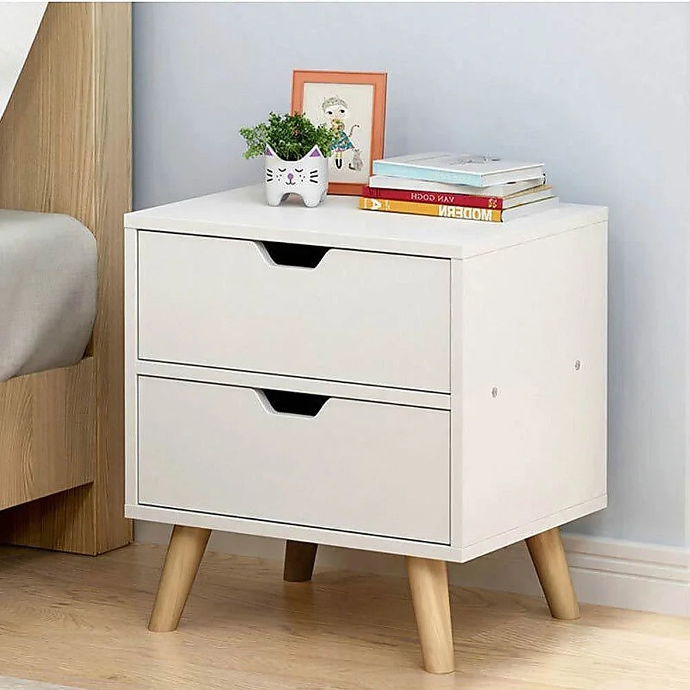 Bedside Table Drawers Side Nightstand White Storage Cabinet