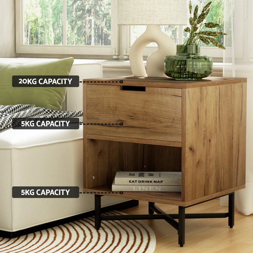 Bedside Table Drawers Side Table Shelf Storage Nightstand